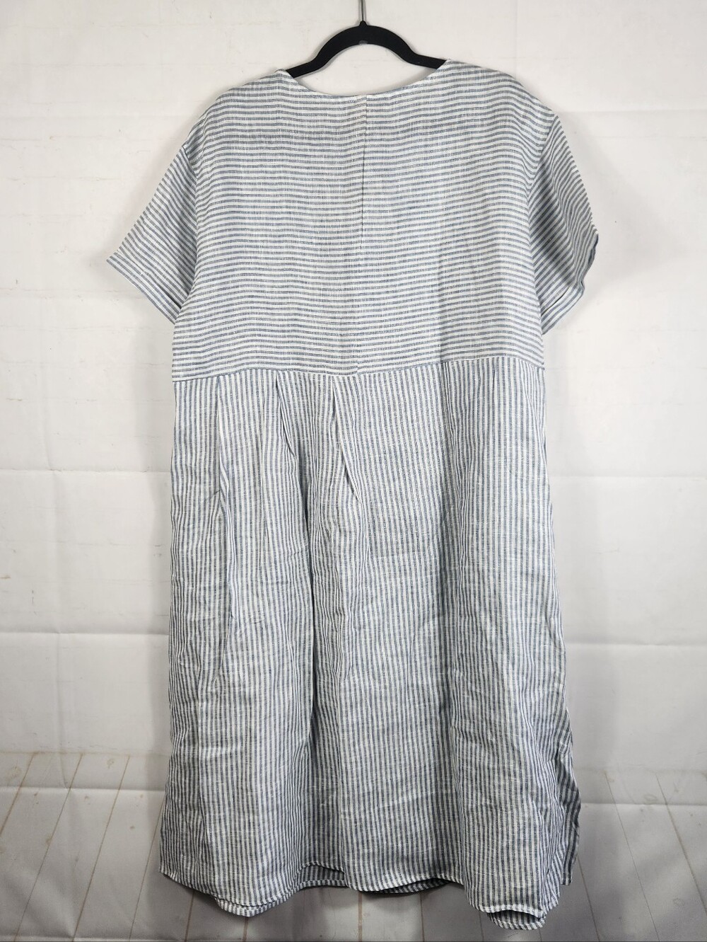 LINTICO Morgan 100% Linen Blue Stripe Midi Dress XL Relaxed A-Line Coastal - Picture 4 of 16
